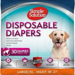 Simple Solution NIP 30 Count Disposable Female Dog Diapers Sz Large/XL (18-27in)